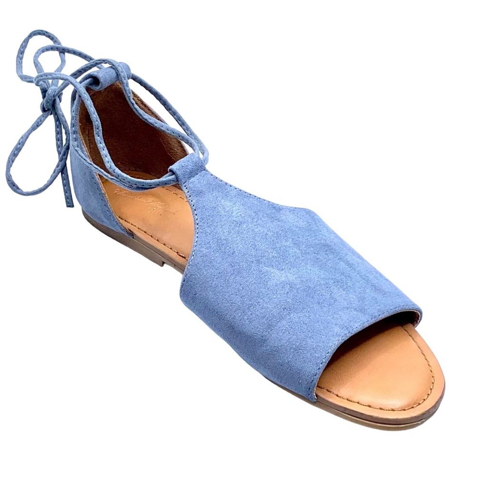 Universal Thread Aileen Ankle Lace Up Blue Faux Suede Open Toe Sandals Size 8.5 - Picture 3 of 9